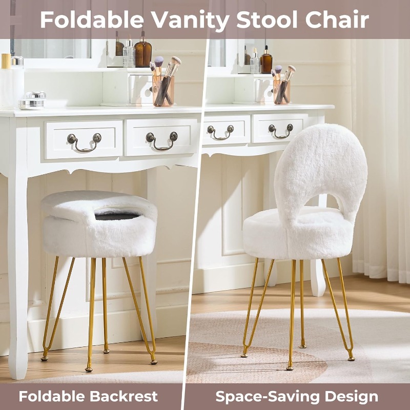 Faux Fur White Small Vanity Ch - огляд і ціна Folding Chair